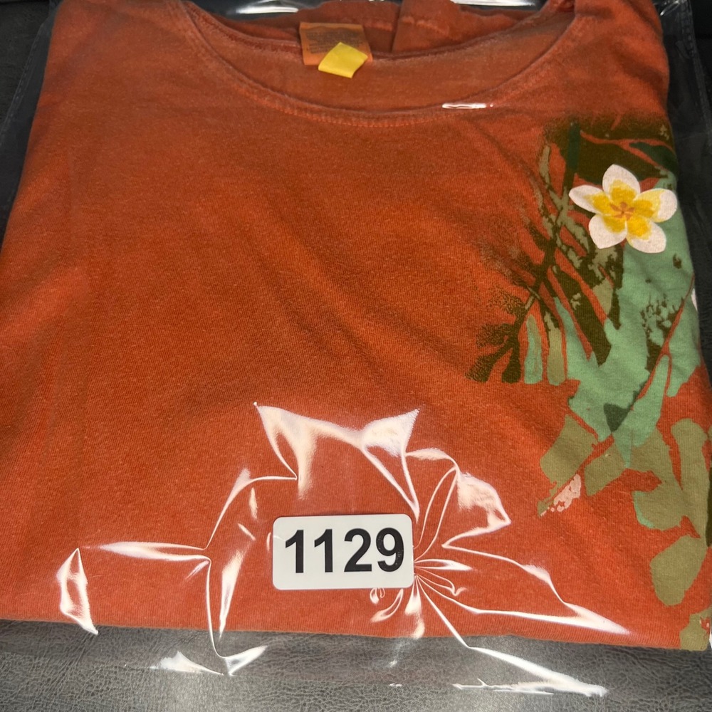 Crazy Shirts Hawaii Original Pumpkin Dyed Floral Plumeria Cotton Tee Orange L - Picture 8 of 8